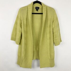 Pure Handknit Women's Light Green Cotton Open Front Knit‎ Cardigan Sweater S M